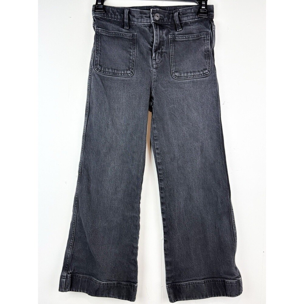 J Crew Crewcuts Girls Sz 10 Wide Leg Jeans Washed Black Denim, Adjustable Waist